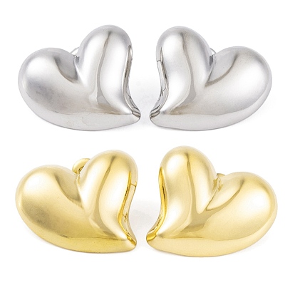 Left and Right Ion Plating(IP) 304 Stainless Steel Stud Earrings for Women, Heart