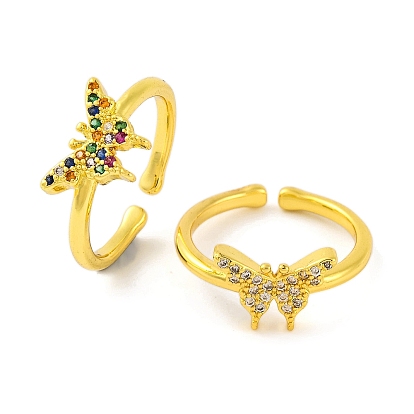 Открытое кольцо-манжета из латуни бабочка с микропаве и кубическим цирконием для женщин, без кадмия, без никеля и без свинца, реальный 18 k позолоченный