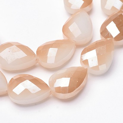 Half Rainbow Plated Glass Bead Strands, Faceted Teardrop, 18x13x9mm, Hole: 1mm, about 20pcs/strand, 13.7 inch