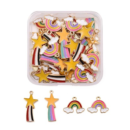 40Pcs 4 Style Alloy Enamel Pendants,  Rainbow & Shooting Star