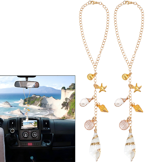 2шт. подвеска из сплава и натуральной ракушки, с 304 из нержавеющей стали Lobster Claw застежками, для автомобильных подвесных украшений