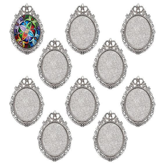 10 шт. винтажная тибетская брошь из сплава с кабошонами, без кадмия и без свинца, с железной фурнитурой для броши , овальные