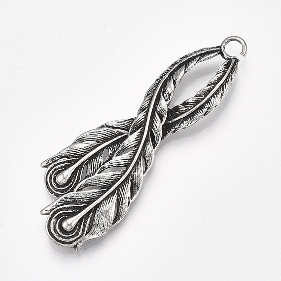 Tibetan Style Alloy Big Pendants, Peacock Feathers
