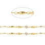 Brass Handmade Beaded Chains, with Cubic Zirconia Links, Soldered, with Spool, Long-Lasting Plated, Flat Round & Twist, Clear