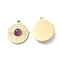 Gemstone Pendants, Flat Round Charms, with Vacuum Plating Real 18K Gold Plated 201 Stainless Steel Findings