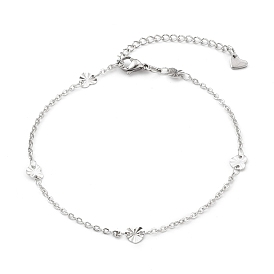 304 Stainless Steel Cable Chain Anklets, with Textured Heart Links and Lobster Claw Clasps