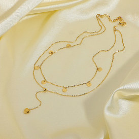 Minimalist 14K Gold Double Disc Y-Shape Heart Pendant Necklace for Women