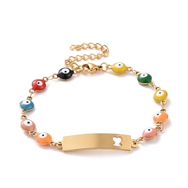 Вакуумное покрытие pvd 304 браслет из прямоугольных звеньев из нержавеющей стали, красочный эмалевый браслет с цепями от сглаза для женщин