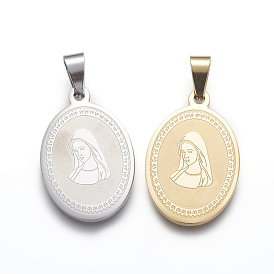 Pendentifs en acier inoxydable, ovale avec la Vierge Marie
