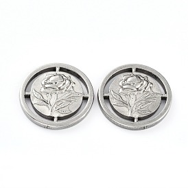 304 Stainless Steel Links Connectors, Flat Round with Flower