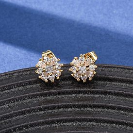 Серьги-гвоздики из латуни с микропаве из кубического циркония для женщин, цветок
