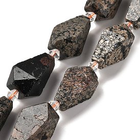 Natural Snowflake Obsidian Beads Strands, Faceted, Teardrop, with Seed Beads