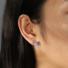 925 Sterling Silver Micro Pave Clear Cubic Zirconia Flat Round Stud Earrings