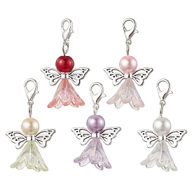 Angel Acrylic & Glass Pearl Pendant Decorations, Lobster Claw Clasps Charms for Bag Ornaments