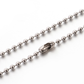 Collares de cadena de bola para mujer clásicos llanos 304 de acero inoxidable para hombre, 23.6 pulgada (599 mm), 2.4 mm