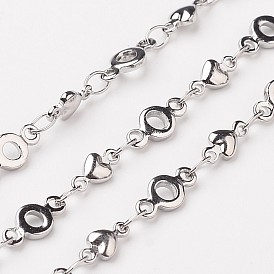 304 Stainless Steel Heart Link Chains, Decorative Chains, Soldered, with Spool, 4x2mm