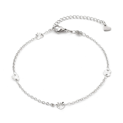 304 Stainless Steel Cable Chain Anklets, with Textured Heart Links and Lobster Claw Clasps