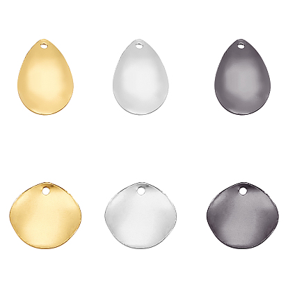 60Pcs 6 Style Brass Pendants, Twisted, Flat Round & Teardrop