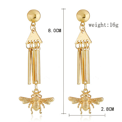 Triangle Alloy Metal Tassel Earrings with Bee Pendant - Creative and Unique Jewelry