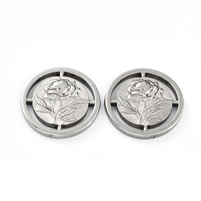304 Stainless Steel Links Connectors, Flat Round with Flower