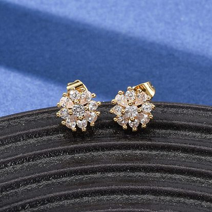 Серьги-гвоздики из латуни с микропаве из кубического циркония для женщин, цветок