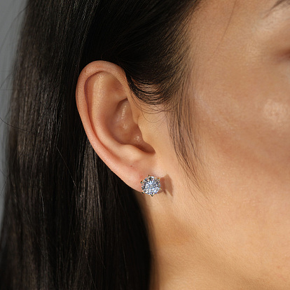 925 Sterling Silver Micro Pave Clear Cubic Zirconia Flat Round Stud Earrings