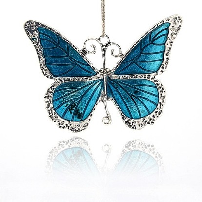Colgantes de la aleación del esmalte, mariposa, plata antigua, 64x86x3 mm, agujero: 4.5 mm