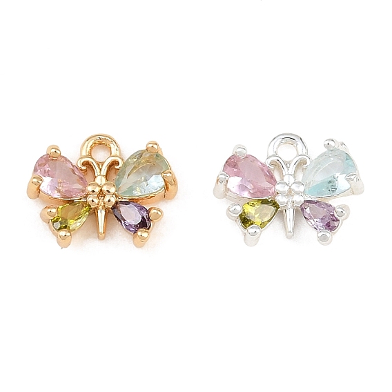 Brass Micro Pave Colorful Cubic Zirconia Charms, Butterfly Charms