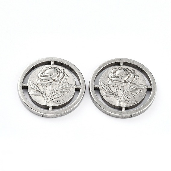 304 Stainless Steel Links Connectors, Flat Round with Flower