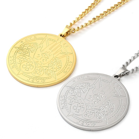 304 ожерелья с подвесками-цепочками из нержавеющей стали, плоские круглые с звезды шаблон