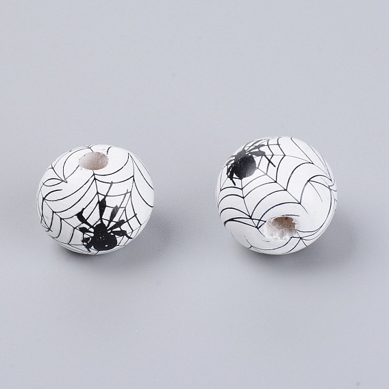 Natural Wood Beads, Round with Spider Web Pattern