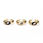 Brass Micro Pave Clear Cubic Zirconia Cuff Rings, Open Rings, with Enamel, Evil Eye, Golden