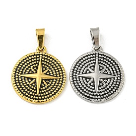 Ion Plating(IP) 304 Stainless Steel Pendants, Flat Round with Star Charm