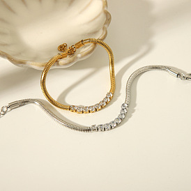 304 из нержавеющей стали змея цепи браслеты, Прозрачные квадратные украшения с кубическим цирконием для женщин