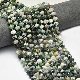 Природный агат бисер нитей, граненые, рондель, с бисером