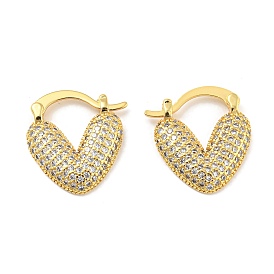 Rack Plating Brass Micro Pave Cubic Zirconia Heart Hoop Earrings for Women, Lead Free & Cadmium Free, Long-Lasting Plated