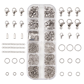 Kits de fabrication de chaînes d'extrémité de bricolage, y compris 304 anneaux ouverts en acier inoxydable et fermoirs à pince de homard et estampage pendentifs d'étiquette vierge et extension de chaîne torsadée
