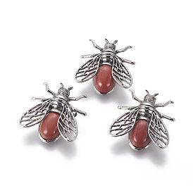 Gemstone Brooches, with Alloy Findings, Cicada