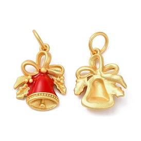 Acumular colgantes de chapado de latón, con esmalte y anillo de salto, larga duración plateado, color dorado mate, encanto de campana de navidad