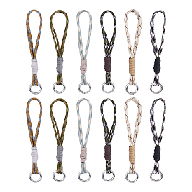 12Pcs 6 Styles Polyester & Spandex Parachute Cord Pendant Decorations, with Zinc Alloy Spring Gate Rings