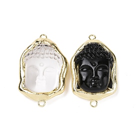 Glass Connector Charms, with Light Gold Tone Brass Findings, Cadmium Free & Lead Free, Buddha's Head