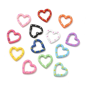 Spray Painted Alloy Spring Gate Rings, Heart Ring with Polka Dot Pattern