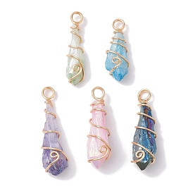 Electroplated Natural Quartz Crystal Copper Wire Wrapped Pendants, Teardrop Charms