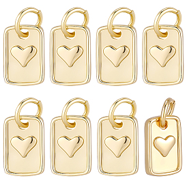 8шт. латунный прямоугольник с подвесками в виде сердечек, долговечный, без свинца и без кадмия, стойки покрытие, с целью перехода в кольце