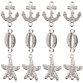 30 шт. 3 стили сплав соединительные подвески с кристаллами горный хрусталь, овал, якорь и морская звезда