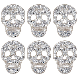 7Pcs Skull Glitter Resin Hotfix Rhinestone, Hot Melt Adhesive on the Back, Costume Accessories