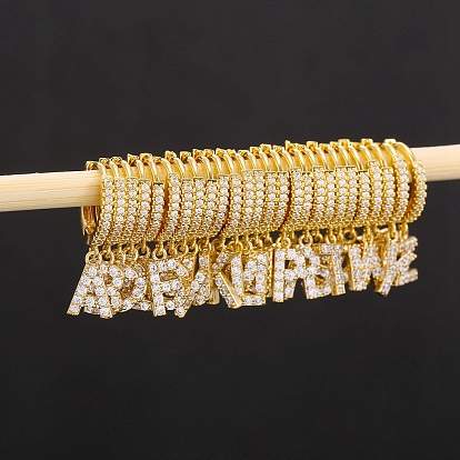 Clear Cubic Zirconia Initial Letter Dangle Hoop Earrings, Golden Brass Jewelry for Women