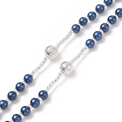 Collier de perles de roche de lave naturelle et de perles de verre, collier pendentif en alliage vierge marie et croix pour femme