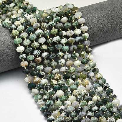 Природный агат бисер нитей, граненые, рондель, с бисером