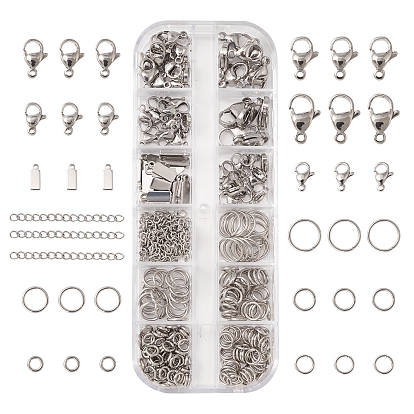 Kits de fabrication de chaînes d'extrémité de bricolage, y compris 304 anneaux ouverts en acier inoxydable et fermoirs à pince de homard et estampage pendentifs d'étiquette vierge et extension de chaîne torsadée